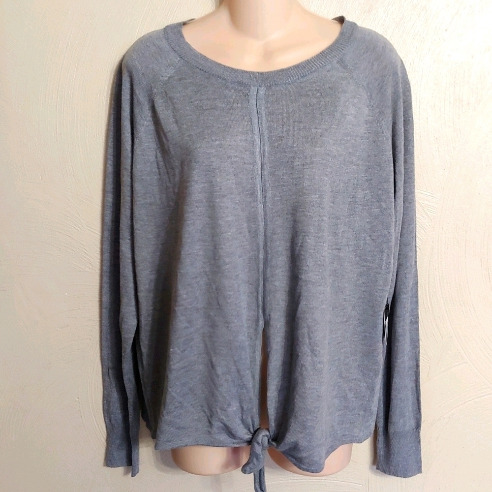 Poof New York Gray Front Tie Sweater Top Size Women's Large NEW with Tag